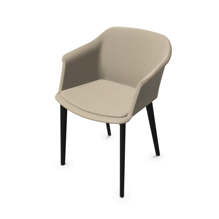 Fauteuil visiteur Scott avec coque tapissée colorée et 4 pieds en polypropylène noir. Beige