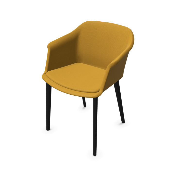 Fauteuil visiteur Scott avec coque tapissée colorée et 4 pieds en polypropylène noir. Jaune moutard