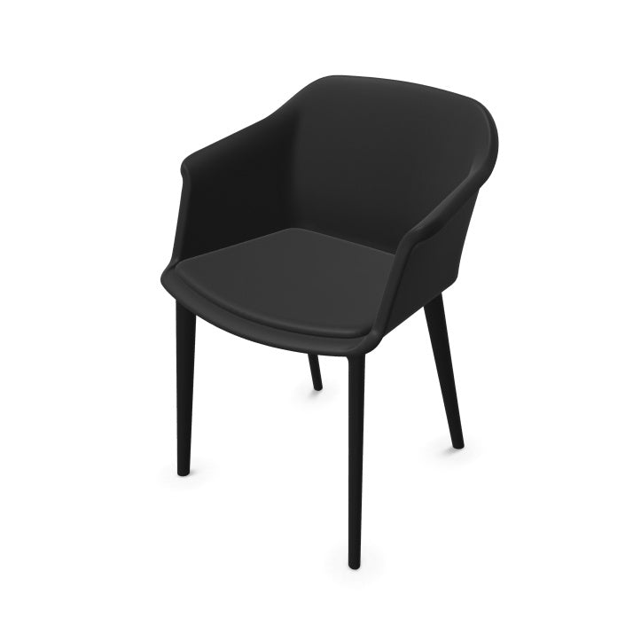 Fauteuil visiteur Scott avec coque tapissée colorée et 4 pieds en polypropylène noir. couleur noir