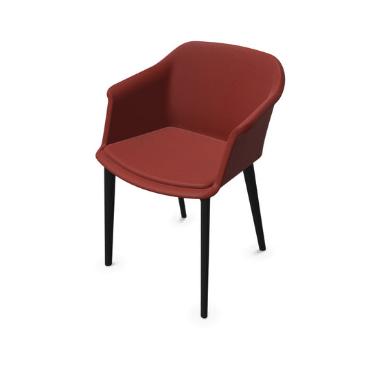 Fauteuil visiteur Scott avec coque tapissée colorée et 4 pieds en polypropylène noir. Rouge brique