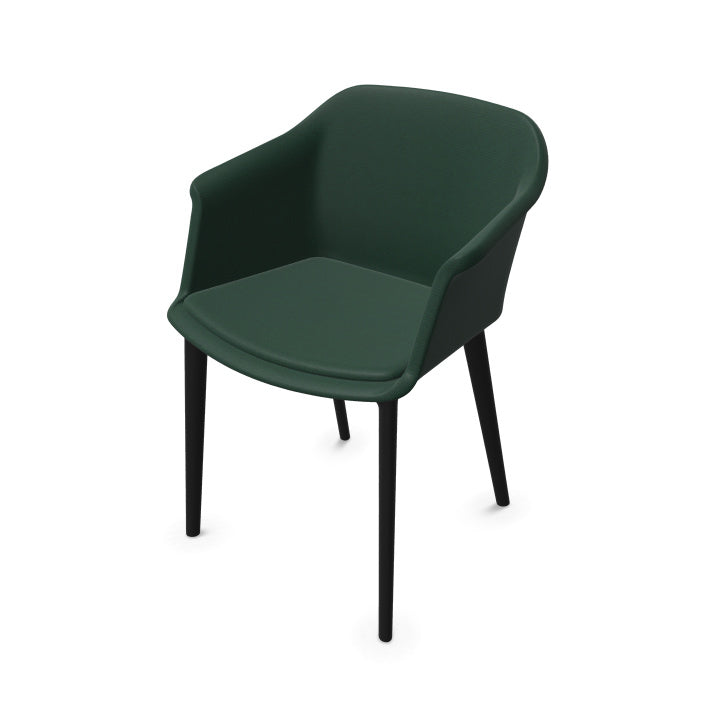 Fauteuil visiteur Scott avec coque tapissée colorée et 4 pieds en polypropylène noir. Vert anglais
