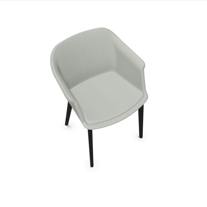 Fauteuil visiteur Scott avec coque tapissée colorée et 4 pieds en polypropylène noir. Vue au-dessus