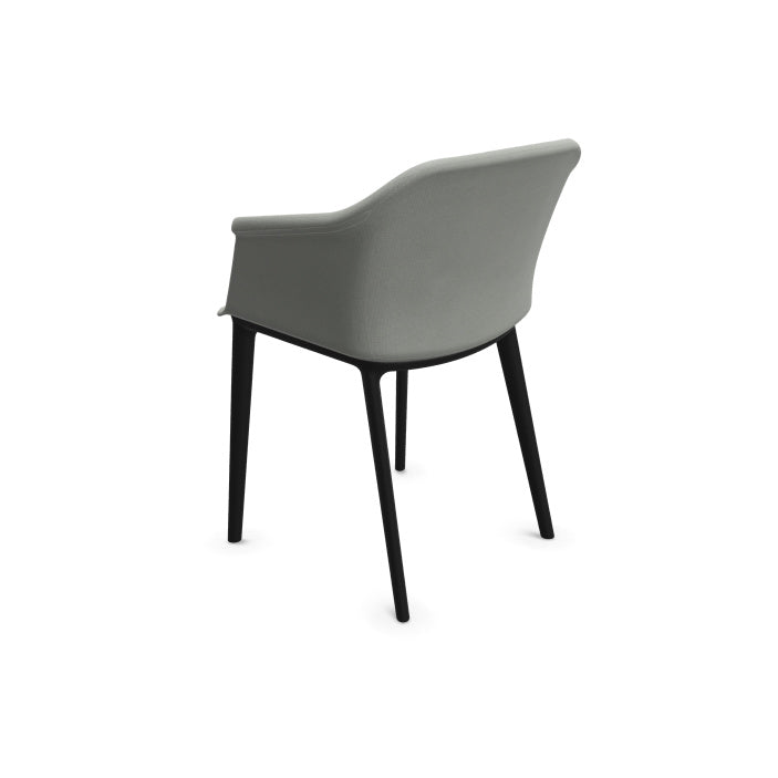 Fauteuil visiteur Scott avec coque tapissée colorée et 4 pieds en polypropylène noir. Vue de derriere
