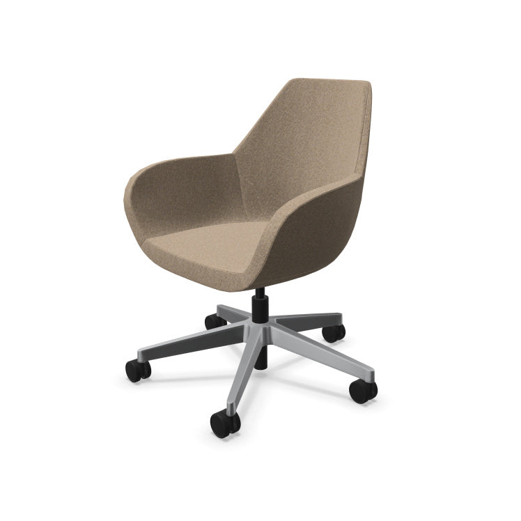 Fauteuil de bureau ergonomique Bip Easy Chair avec revêtement en tissu Synergy coloré et piétement chromé sur roulettes. Beige chiné clair.