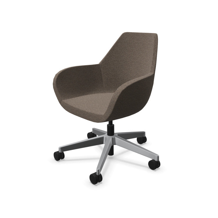Fauteuil de bureau ergonomique Bip Easy Chair avec revêtement en tissu Synergy coloré et piétement chromé sur roulettes. Brun chiné