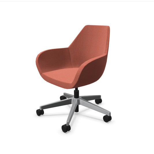 Fauteuil de bureau ergonomique Bip Easy Chair avec revêtement en tissu Synergy coloré et piétement chromé sur roulettes. Corail chiné