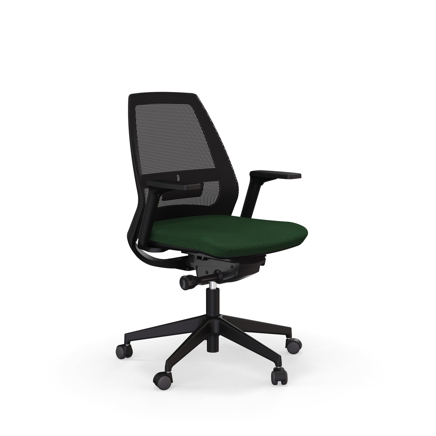 Fauteuil de bureau ergonomique Eliott avec dossier bas en résille, soutien lombaire intégré et accoudoirs 3D. Bambou Chiné