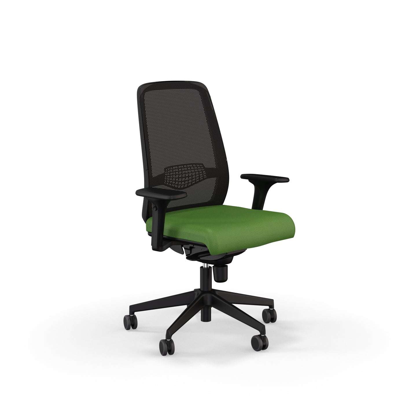 Fauteuil de bureau ergonomique Gabin avec dossier en résille respirante, assise en tissu, mécanisme synchrone et accoudoirs 4D. Vert olive secret