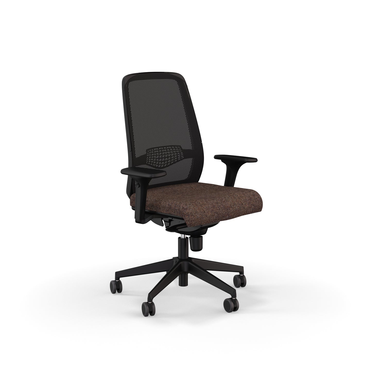 Fauteuil de bureau ergonomique Gabin avec dossier en résille respirante, assise en tissu, mécanisme synchrone et accoudoirs 4D. Terre de Sienne