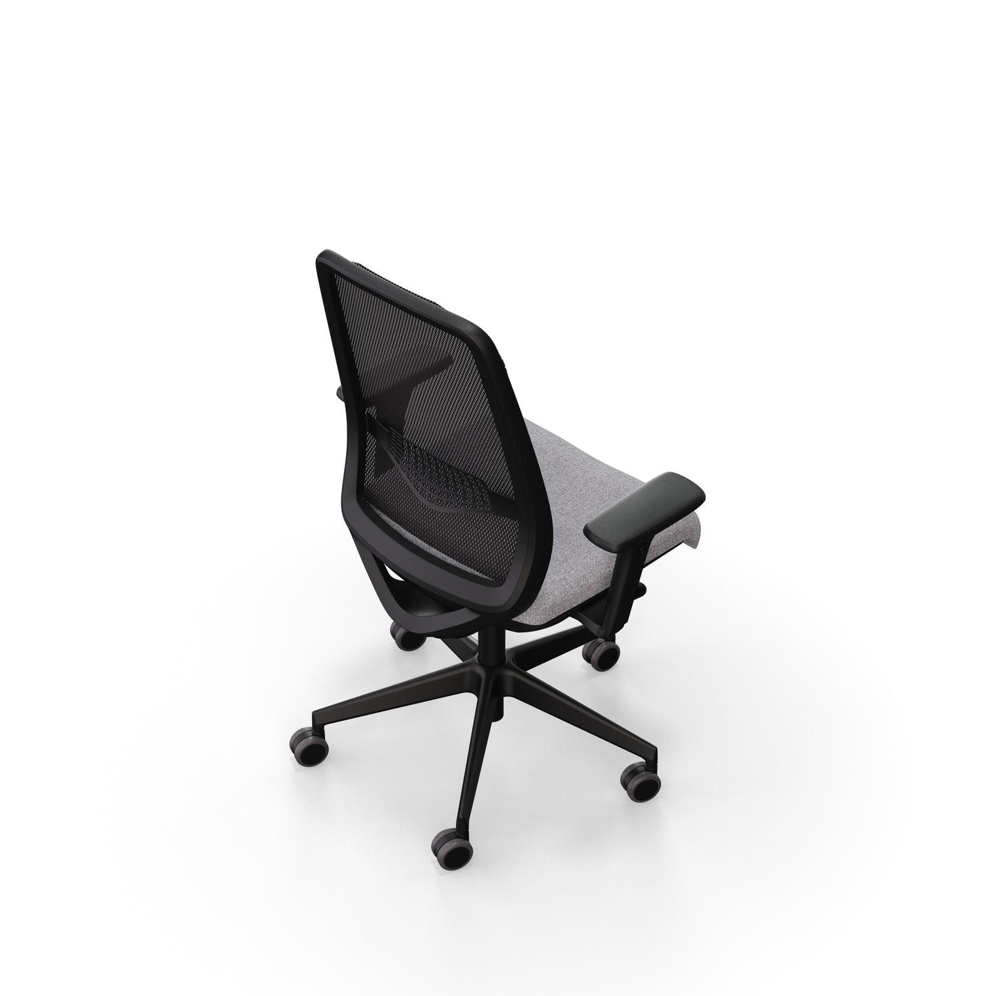 Fauteuil de bureau ergonomique Gabin avec dossier en résille respirante, assise en tissu, mécanisme synchrone et accoudoirs 4D. Vue d'en haut