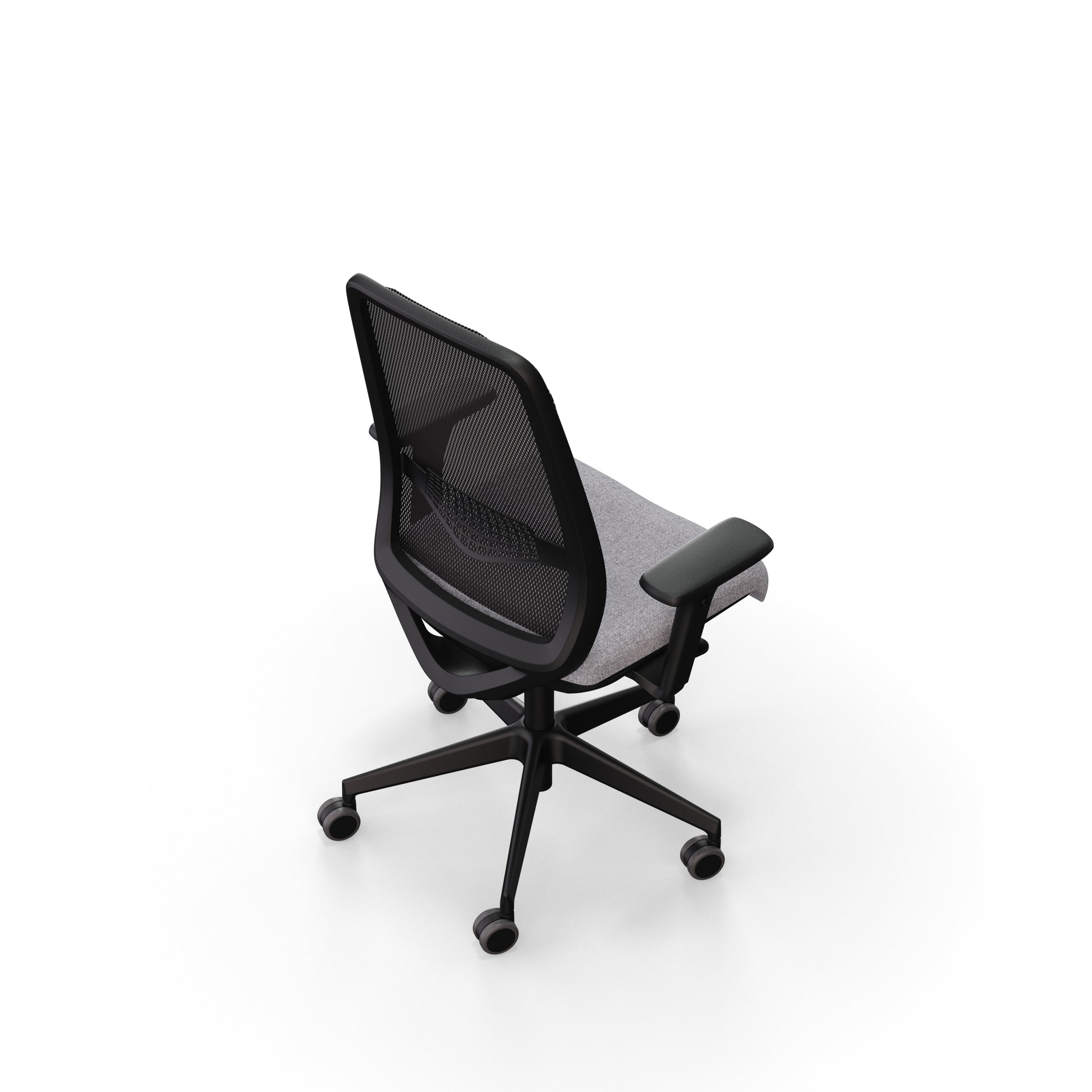 Fauteuil de bureau ergonomique Gabin avec dossier en résille respirante, assise en tissu, mécanisme synchrone et accoudoirs 4D. Vue d'en haut