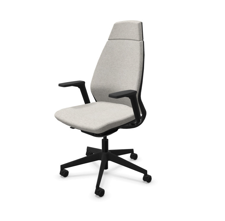Fauteuil de bureau ergonomique haut de gamme Eliott avec haut dossier, accoudoirs 3D et revêtement en tissu coloré chiné. Beige