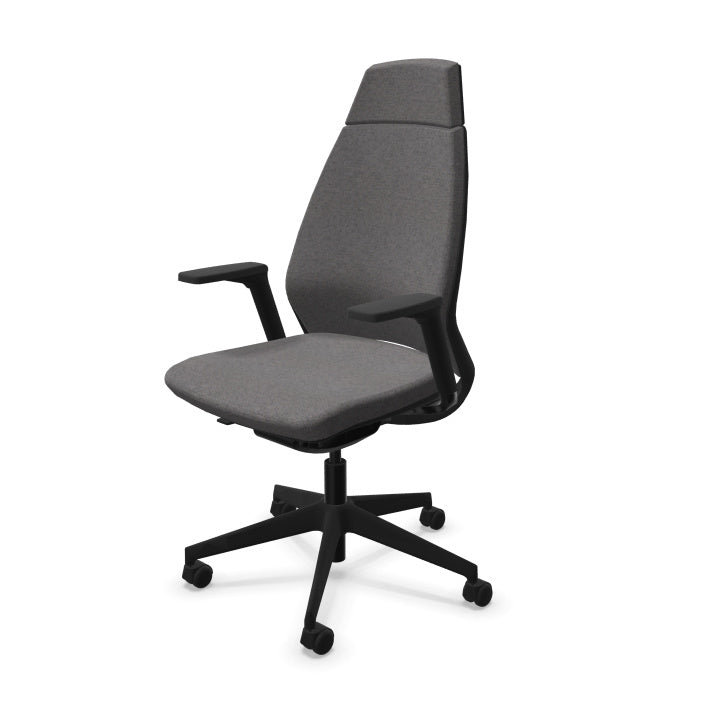 Fauteuil de bureau ergonomique haut de gamme Eliott avec haut dossier, accoudoirs 3D et revêtement en tissu coloré chiné cacao 