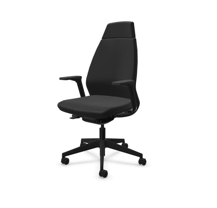 Fauteuil de bureau ergonomique haut de gamme Eliott avec haut dossier, accoudoirs 3D et revêtement en tissu coloré chiné. Noir