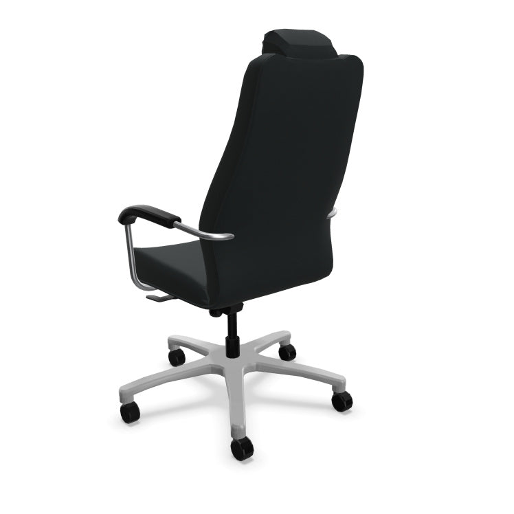 Siège de bureau ergonomique 24H Pro en tissu noir UD avec piétement en aluminium chromé SQ pour usage intensif 24/7. Vue de dos.