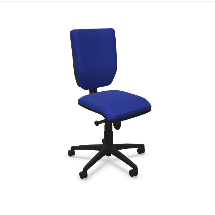 Alter Office Chair from EOL with a fabric back and armless design, offering maximum freedom of movement and fitting neatly under desks for compact task seating. Electric blue.
