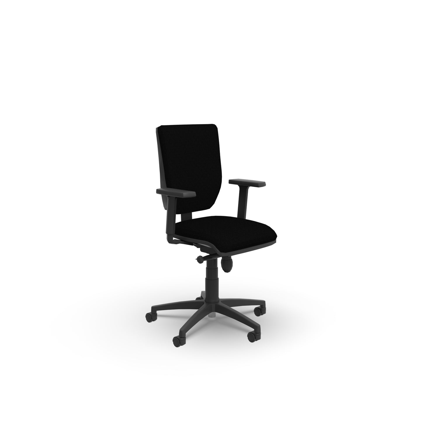 Alter Office Chair from EOL with a fabric back and 1D height-adjustable armrests, designed to reduce neck and shoulder strain for improved ergonomic comfort during desk work. Black