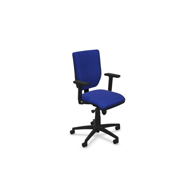 Alter Office Chair from EOL with a fabric back and 1D height-adjustable armrests, designed to reduce neck and shoulder strain for improved ergonomic comfort during desk work. Electric blue.