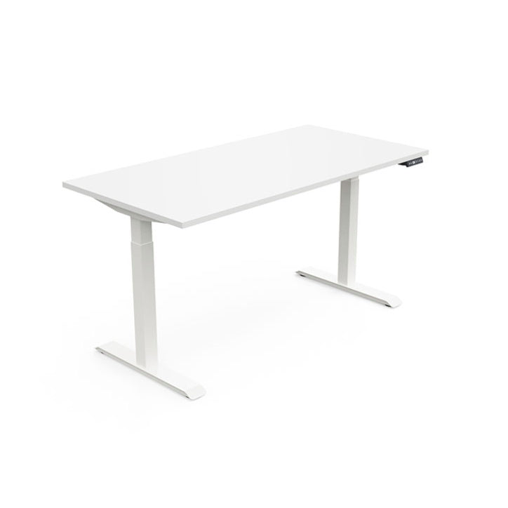 Elektrisch zit-sta bureau Lutz 2 met wit metalen onderstel en melamine blad in de kleur Sneeuwwit.