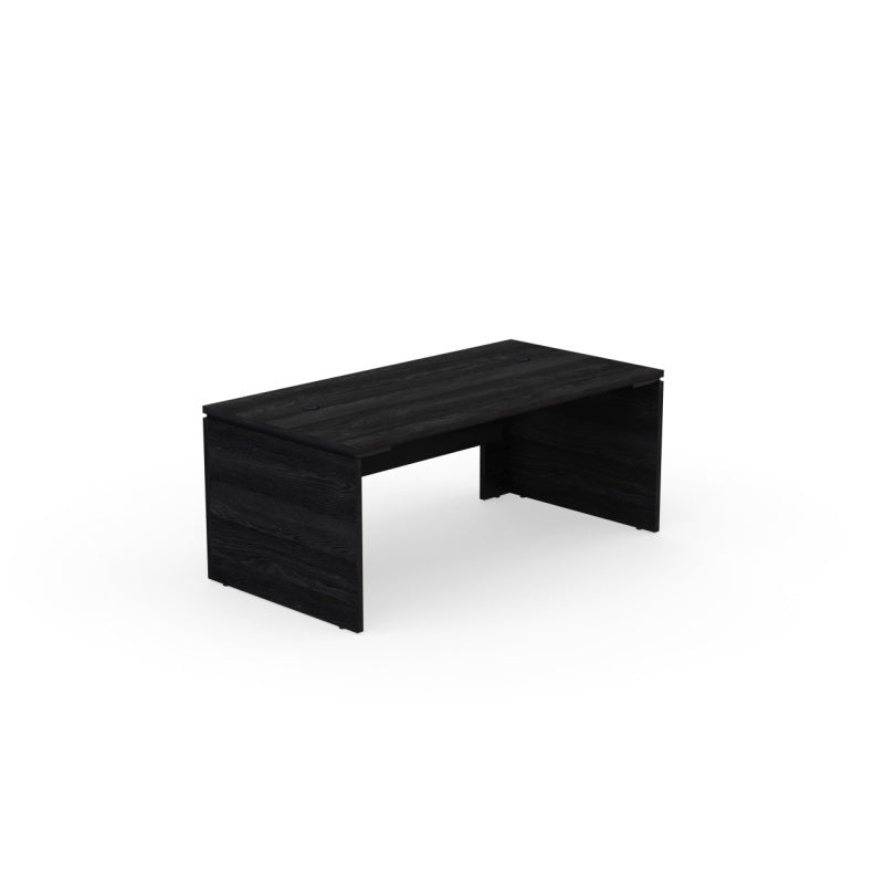 Bureau de direction rectangulaire Kara finition Bois Noir avec système de gestion des câbles intégré.