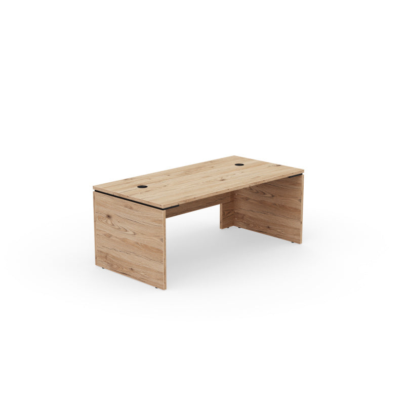 Bureau de direction rectangulaire Kara finition Chêne Brunswick avec système de gestion des câbles intégré.