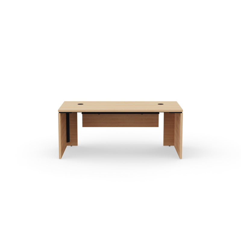 Bureau de direction rectangulaire Kara finition Chêne Naturel avec système de gestion des câbles intégré. Vue de dos
