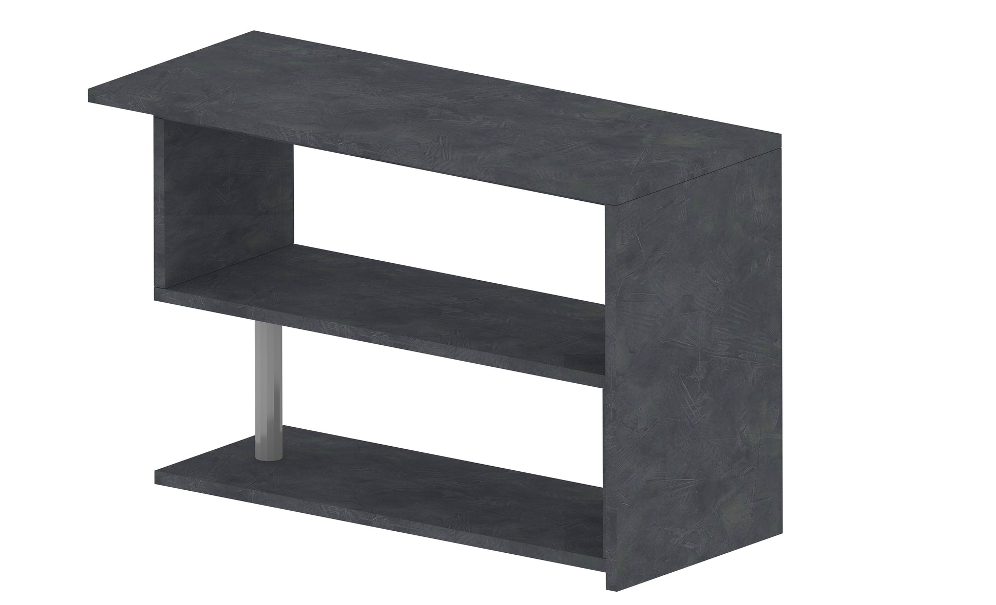 Bureau de travail pivotant moderne avec plateau en S et étagères de rangement ouvertes de 120 à 179cm, finitions au choix, modèle Volta par Office Luxe. Gris ardoise vide 