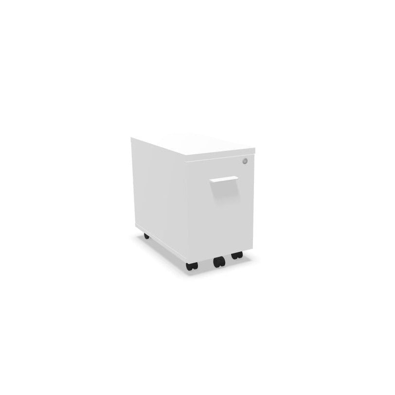 Caisson de bureau mobile compact 1 tiroir Mélina en finition Blanc Neige avec poignées blanches.