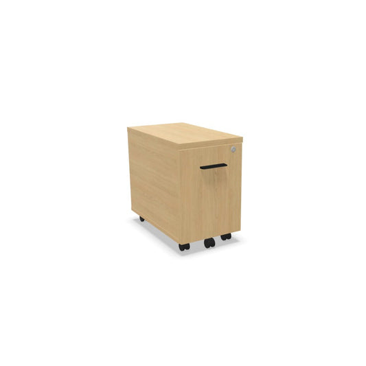 Caisson de bureau mobile compact 1 tiroir Mélina en finition Chêne Naturel avec poignées noires.
