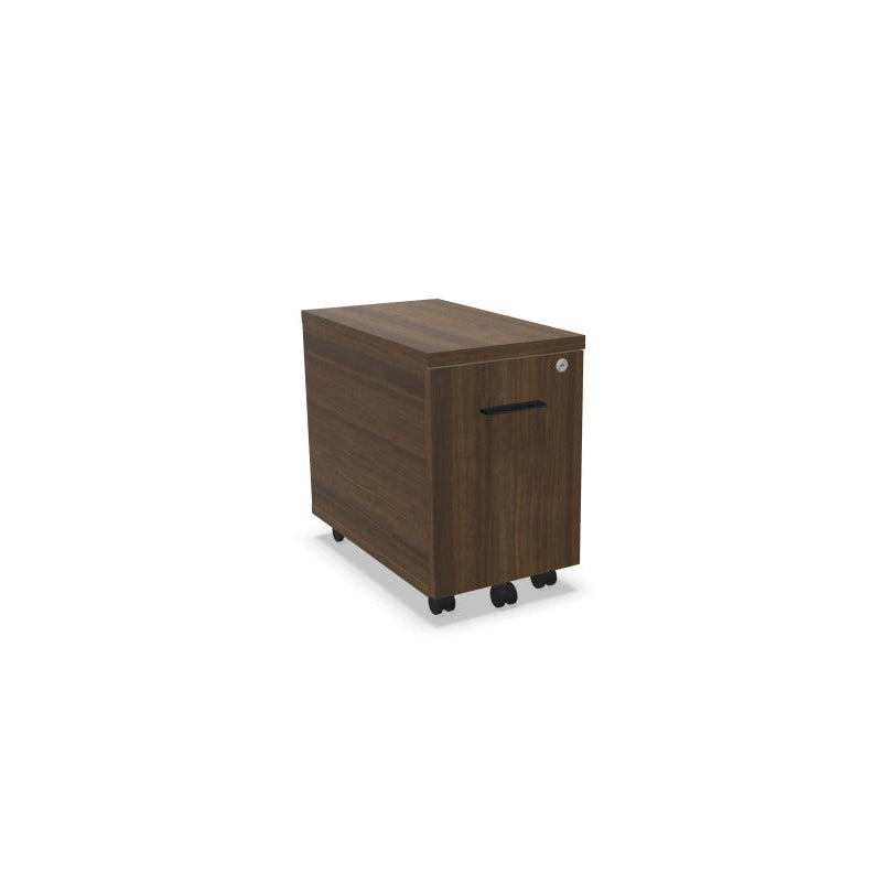 Caisson de bureau mobile compact 1 tiroir Mélina en finition Noyer Foncé avec poignées noires.