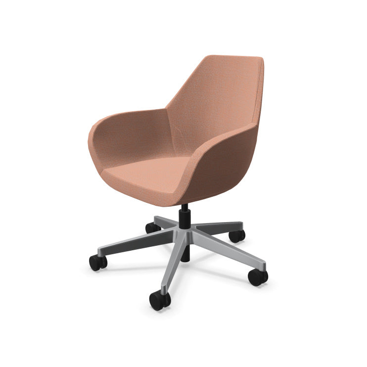 Modern Bip Easy Chair from EOL Furniture featuring a chrome 5-point star swivel base and low-back padded seating suitable for office or lounge use. Color: Mottled Salmon