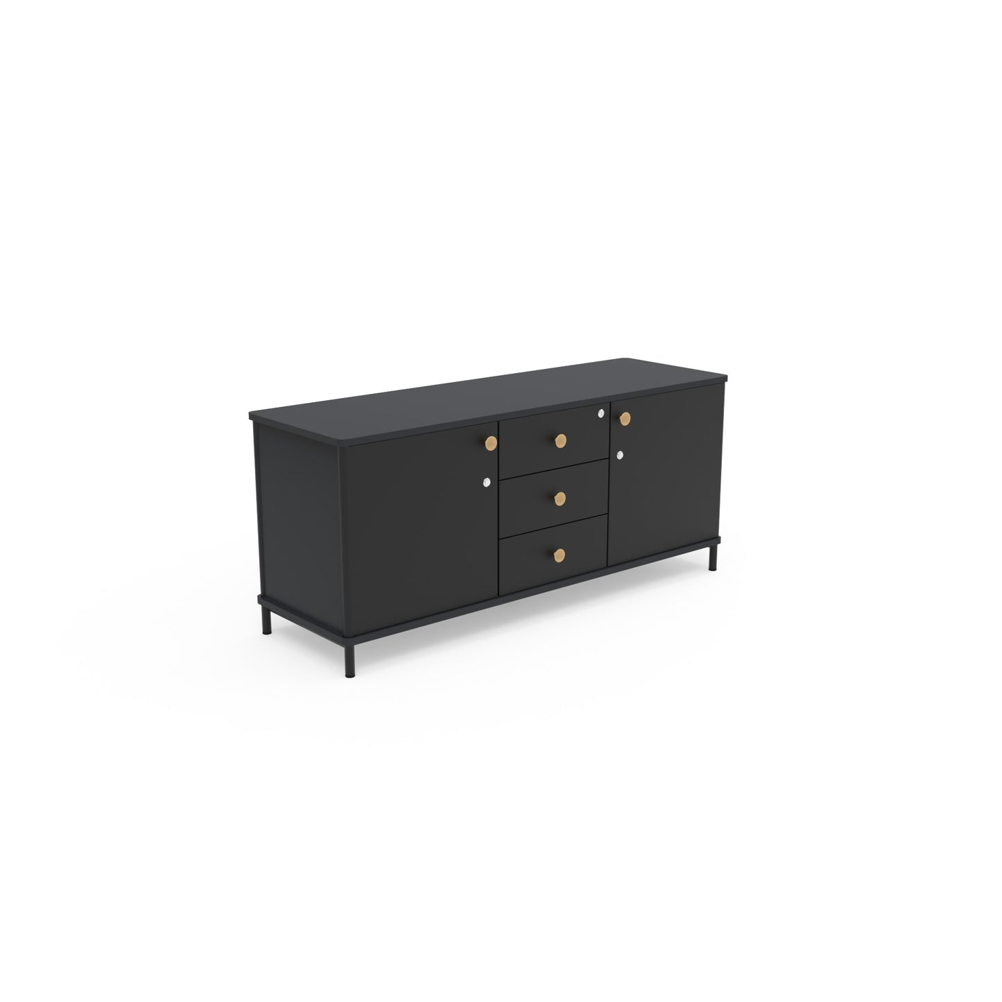 Crédence de bureau L. 141 cm Karl avec structure en mélamine Bois Noir et façades en métal noir pour un espace de direction moderne.