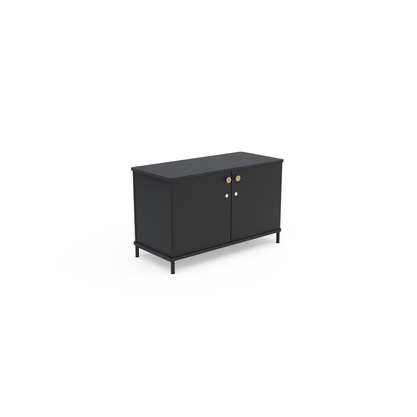 Crédence de bureau compacte L. 100 cm Karl avec structure en bois noir et portes noires.
