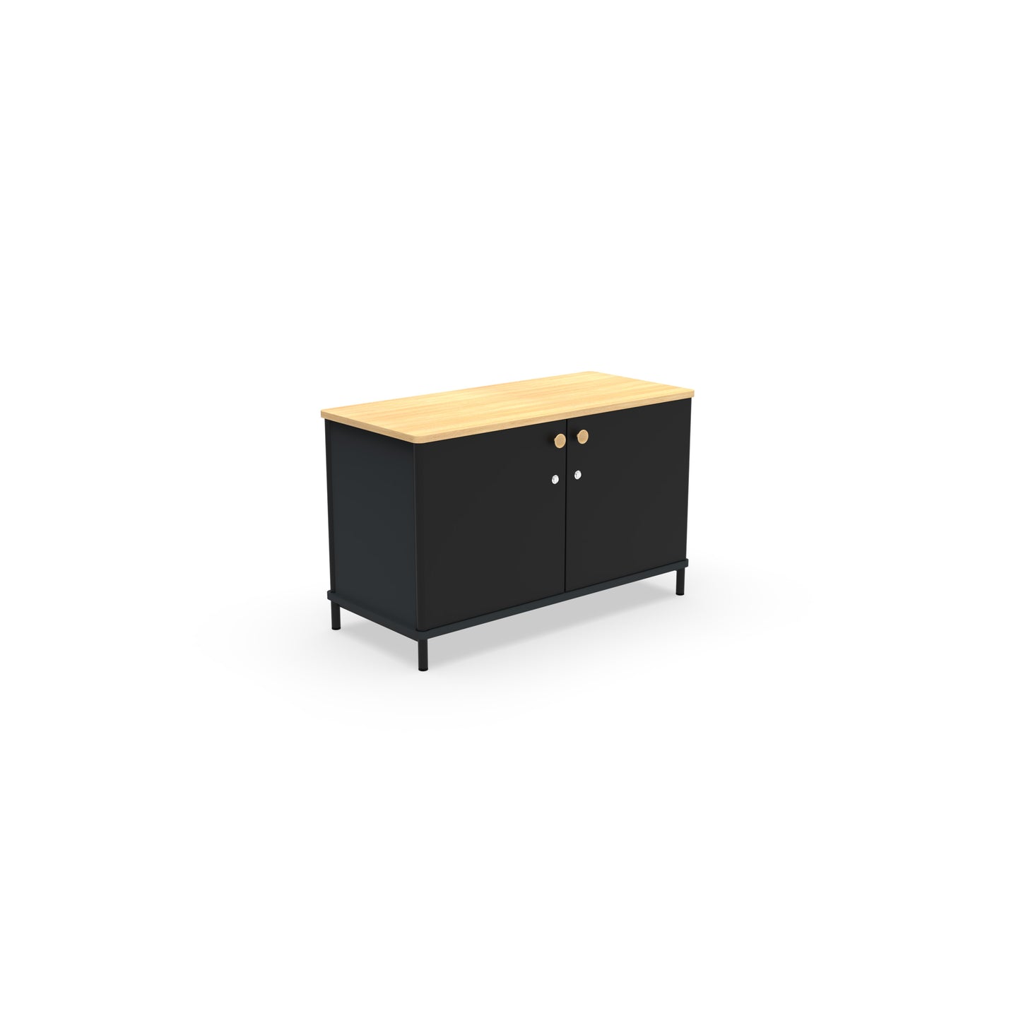 Crédence de bureau compacte L. 100 cm Karl avec structure en mélamine et portes noires.