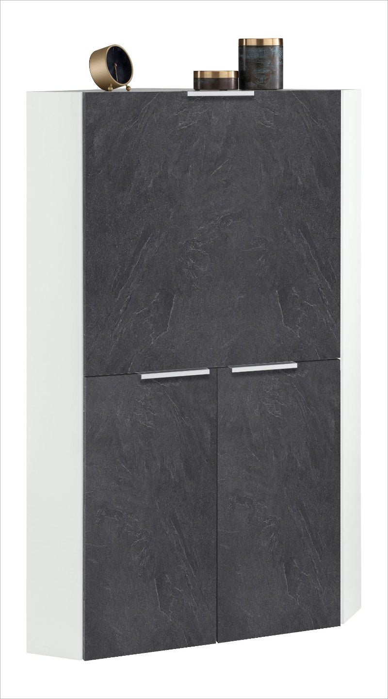 DALIA Corner Desk by Web Furniture. This desk design maximizes space efficiency by fitting neatly into room corners, ideal for small home or professional office settings. Closed. White and report.