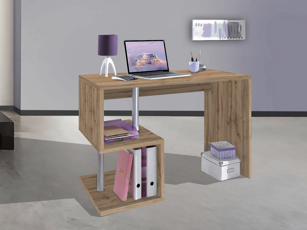 ESSE Compact Desk by Web Furniture, featuring a 100 cm wide work surface. This small footprint desk is ideal for efficient task management in tight spaces or as a minimalist workstation. Wotan oak.