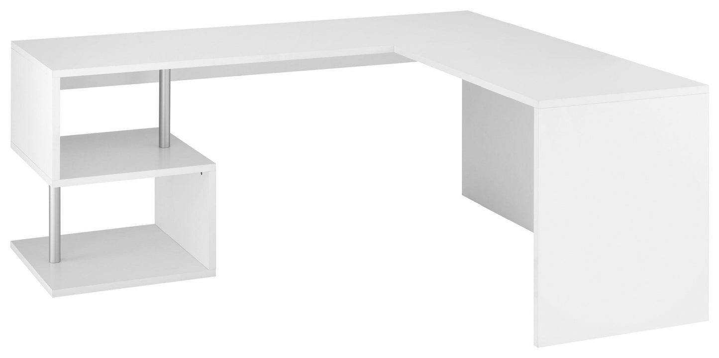 ESSE Corner Desk by Web Furniture. This efficient desk design fits neatly into room corners, maximizing the available workspace and floor area in a small office or home setting. Glossy white. 