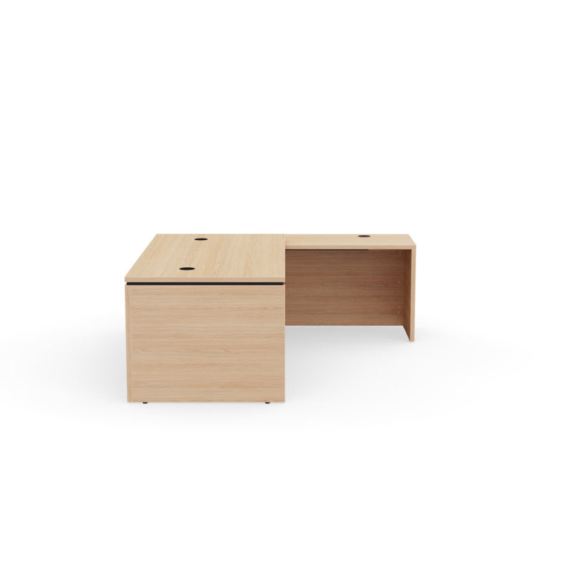 Kara Executive L-Shaped Desk (180x90 cm) with extended return panel, featuring durable melamine construction and superior integrated power/USB cable management for a streamlined professional office. Side view