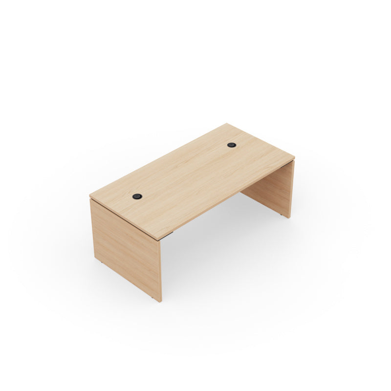 Kara Executive Desk from EOL featuring a clean, rectangular work surface (180x90 cm assumed) and integrated cable management, offering a spacious and sophisticated setup for the modern office. Arial view.