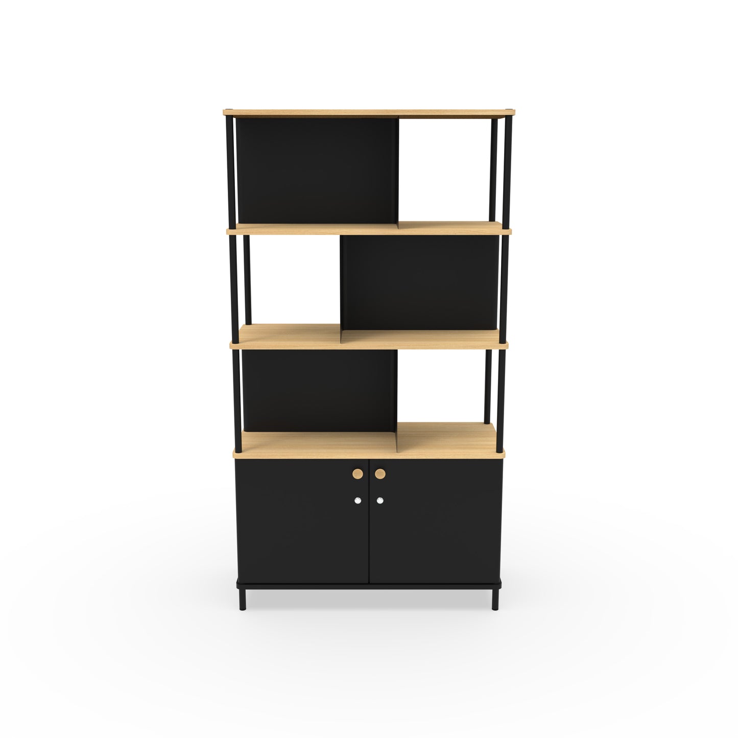 Karl Bookcase from EOL, measuring 100 cm tall and featuring a compact design with multiple shelves, suitable for versatile storage and display in an office or living area black melamine front view 