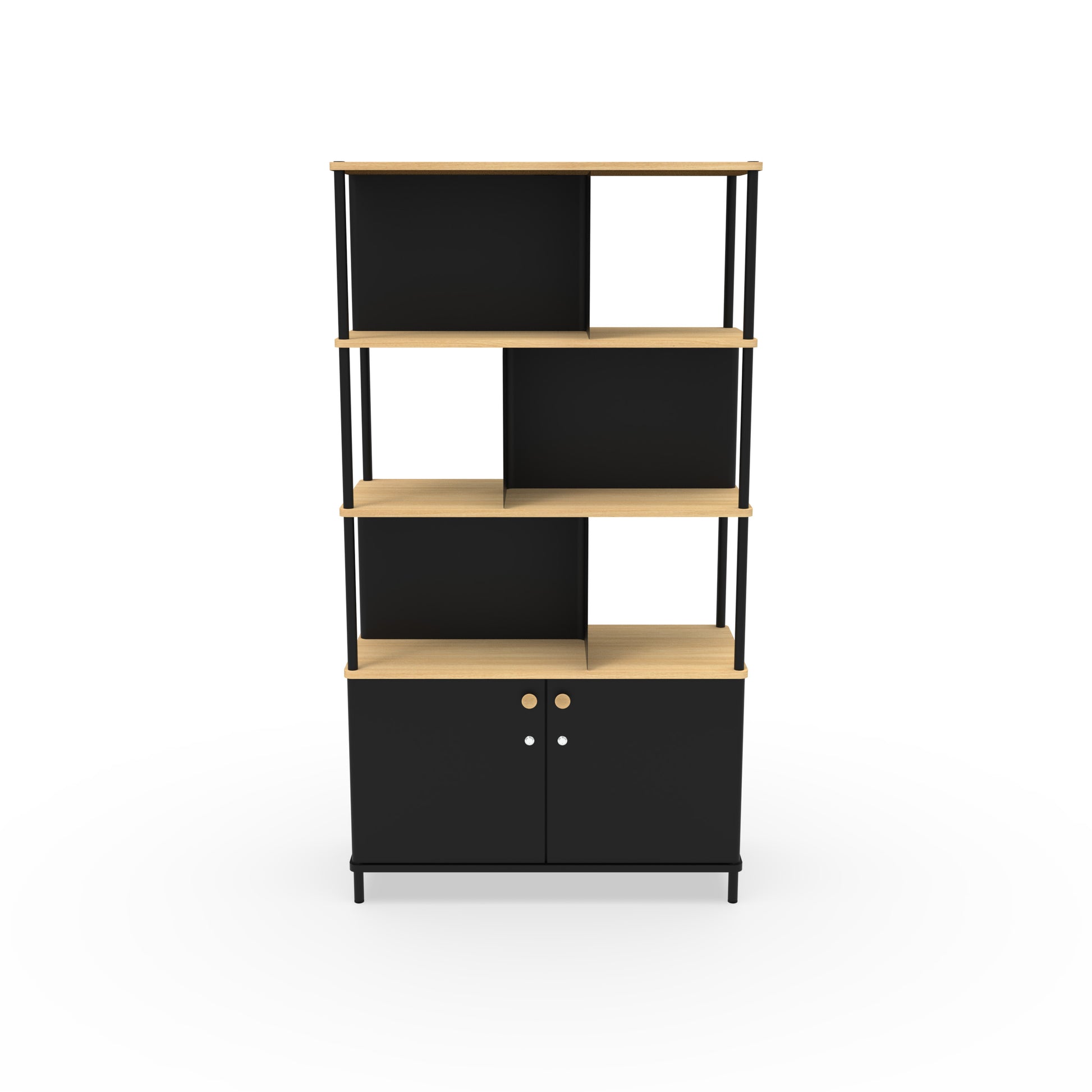 Karl Bookcase from EOL, measuring 100 cm tall and featuring a compact design with multiple shelves, suitable for versatile storage and display in an office or living area black melamine front view 