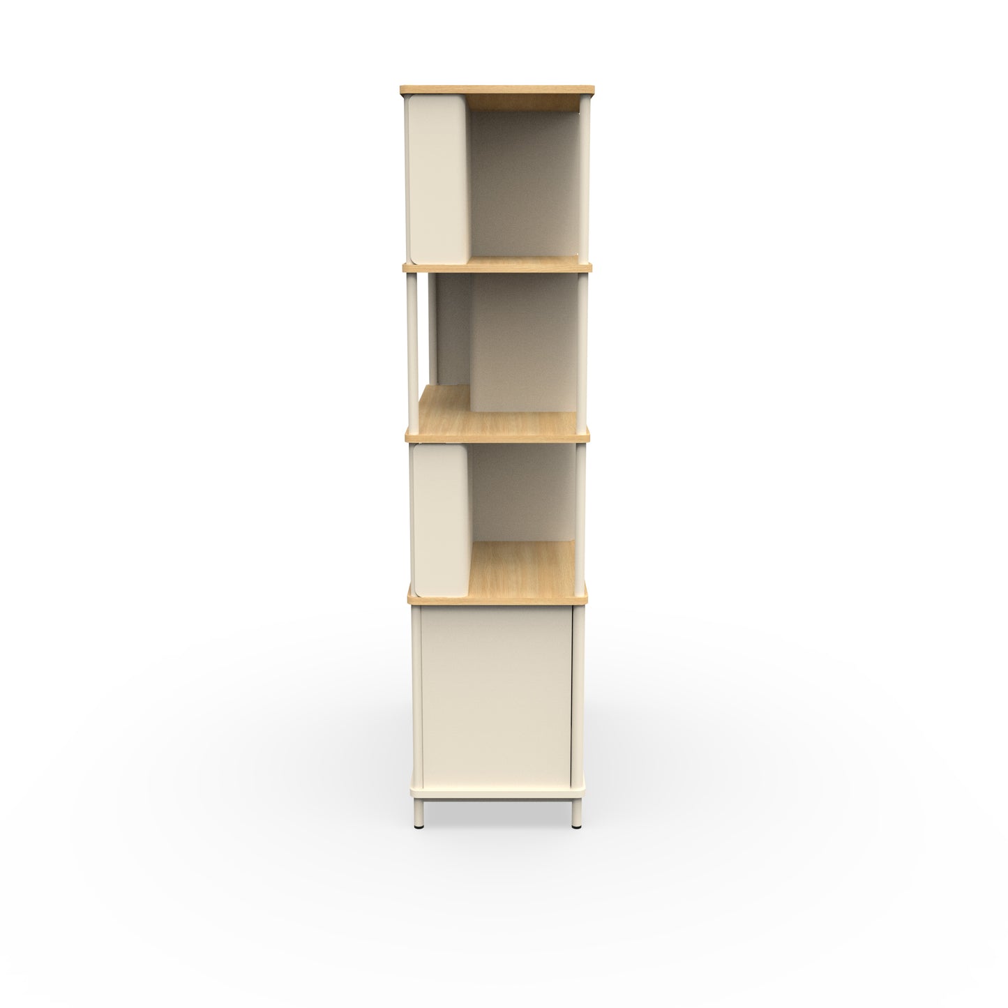 Karl Bookcase from EOL, measuring 100 cm tall and featuring a compact design with multiple shelves, suitable for versatile storage and display in an office or living area linen melamine side view