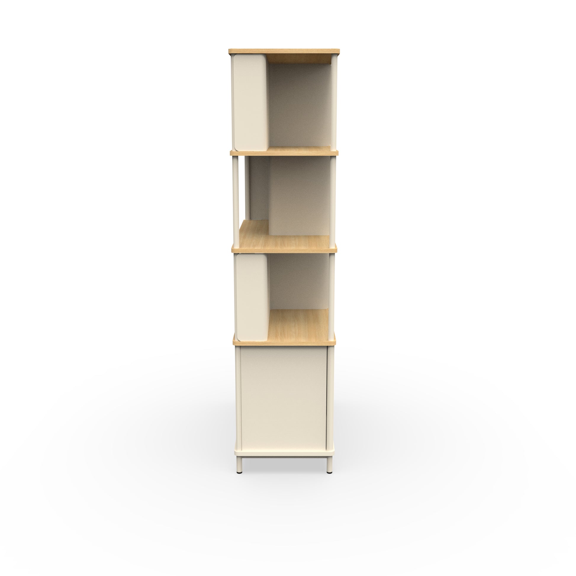 Karl Bookcase from EOL, measuring 100 cm tall and featuring a compact design with multiple shelves, suitable for versatile storage and display in an office or living area linen melamine side view