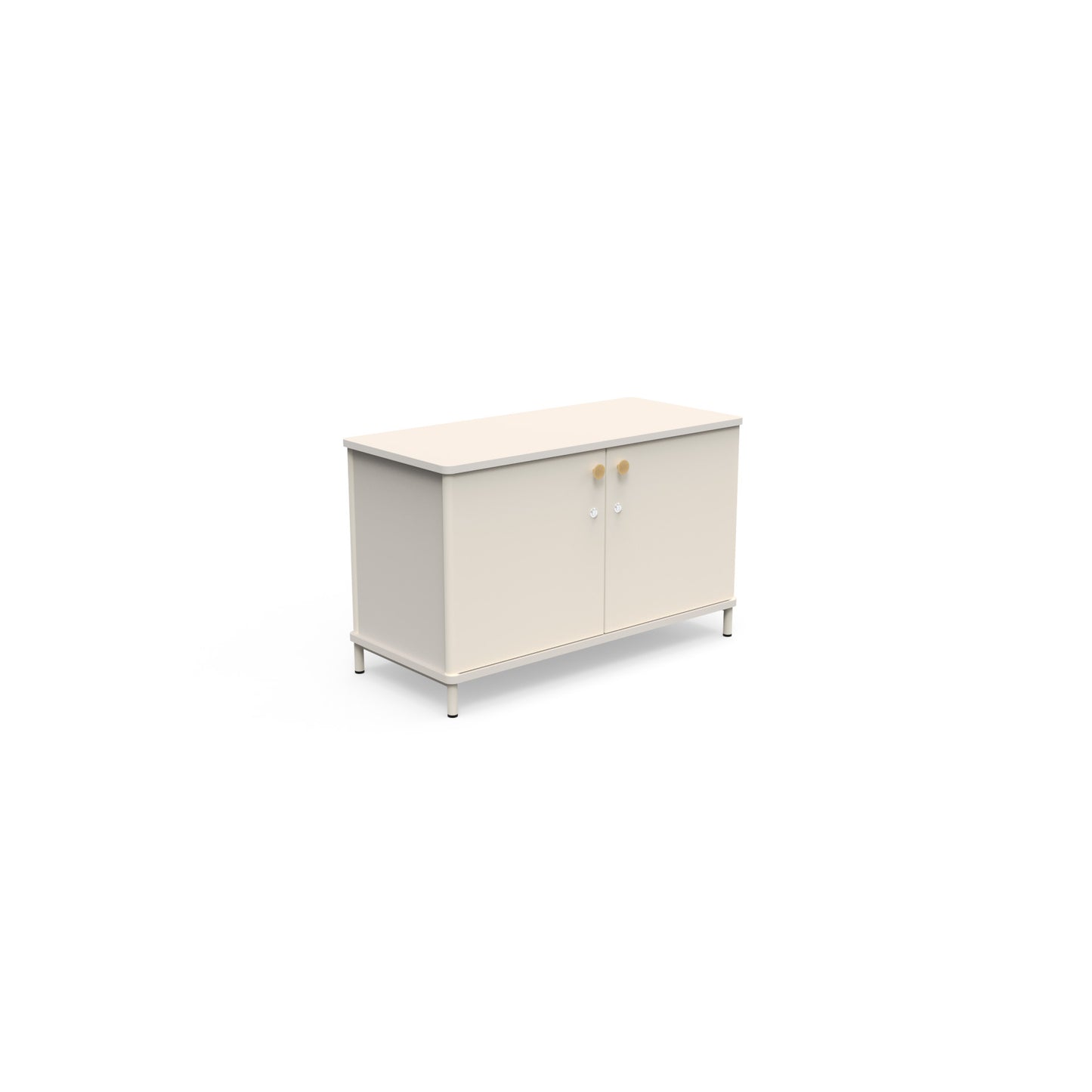 Karl Credenza from EOL, measuring 100 cm wide and featuring compact hidden storage behind cabinet doors, perfect as a small office sideboard or versatile console cabinet White oyster and linen 