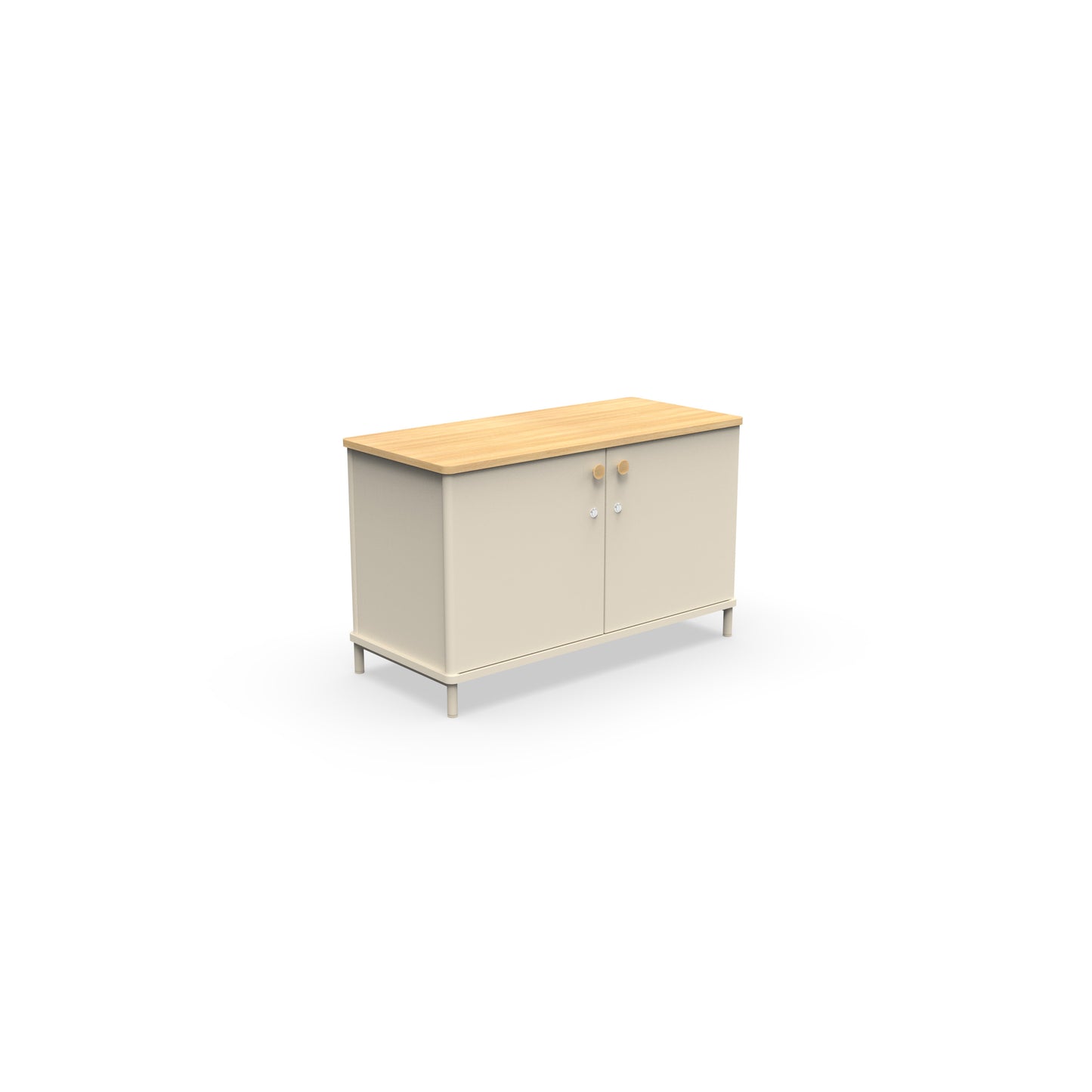 Karl Credenza from EOL, measuring 100 cm wide and featuring compact hidden storage behind cabinet doors, perfect as a small office sideboard or versatile console cabinet melamine and linen
