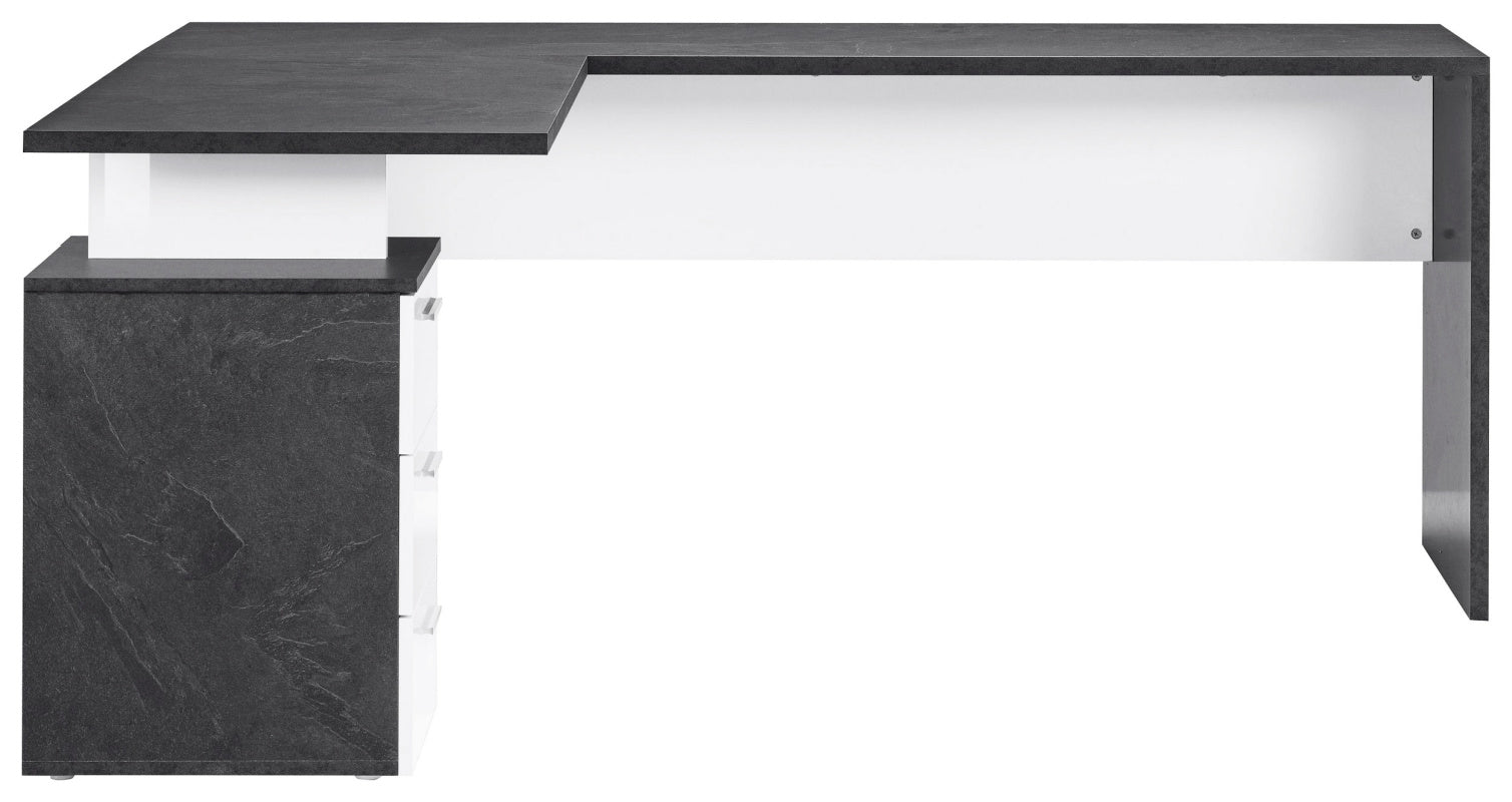 NEW SELINA Corner Desk by Web Furniture. This triangular or L-shaped desk design maximizes space efficiency by fitting neatly into room corners, ideal for small home or professional offices. Back view. White and report.
