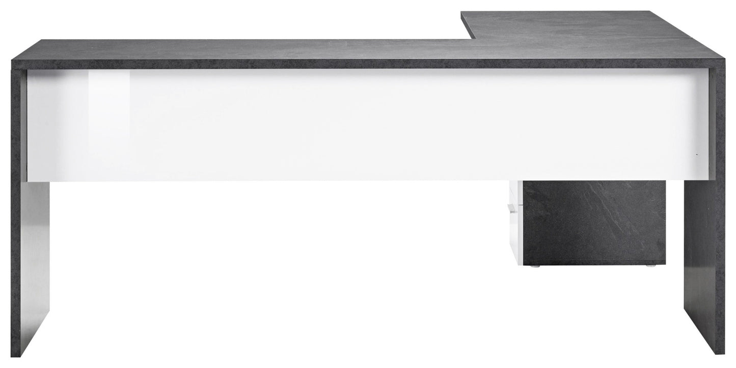 NEW SELINA Corner Desk by Web Furniture. This triangular or L-shaped desk design maximizes space efficiency by fitting neatly into room corners, ideal for small home or professional offices. Front view. White and report.