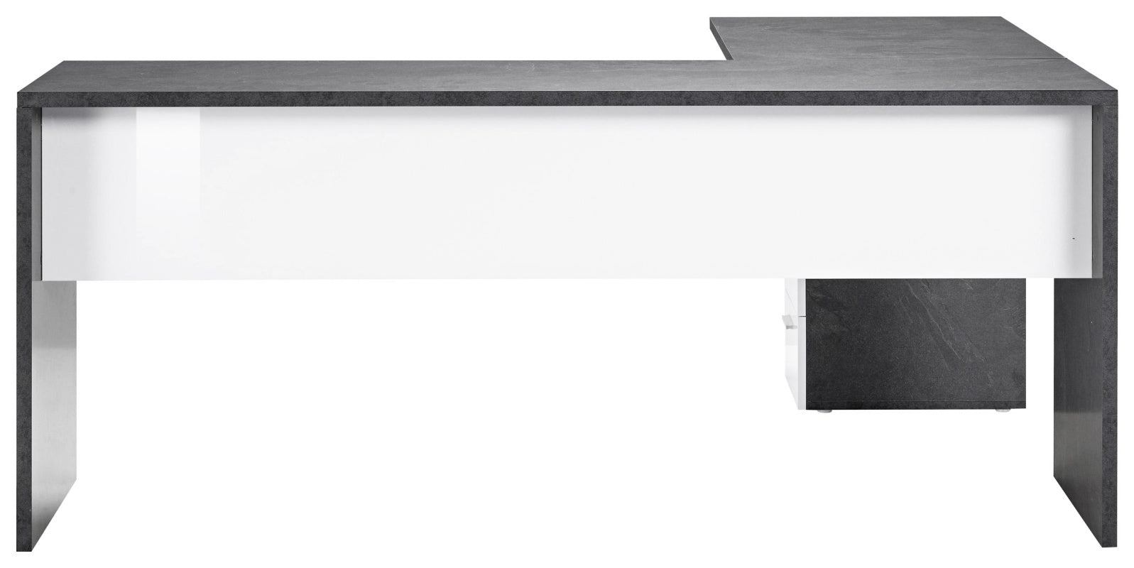 NEW SELINA Corner Desk by Web Furniture. This triangular or L-shaped desk design maximizes space efficiency by fitting neatly into room corners, ideal for small home or professional offices. Front view. White and report.