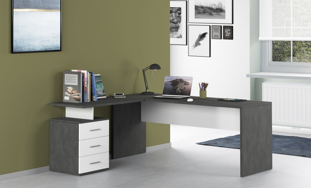 NEW SELINA Corner Desk by Web Furniture. This triangular or L-shaped desk design maximizes space efficiency by fitting neatly into room corners, ideal for small home or professional offices. White and report. 
