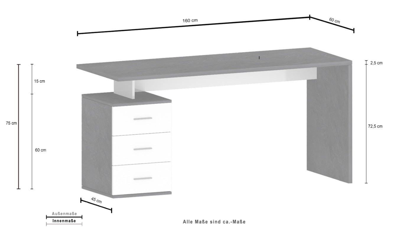 NEW SELINA Desk by Web Furniture, featuring a spacious 160 cm wide rectangular work surface, ideal for dual monitor setups and professional home office use. Dimensions